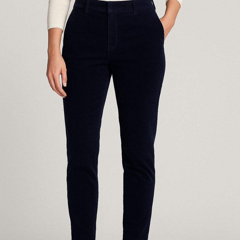 Theory Navy Blue Corduroy Slim Leg Pants Wool Blend Size 2